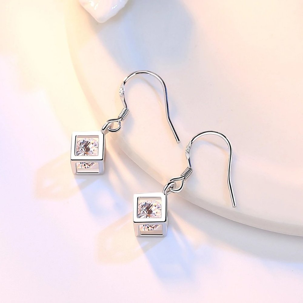 *NEW [Set of 3] 925 Sterling Silver Diamond Cube D - Picture 7 of 12